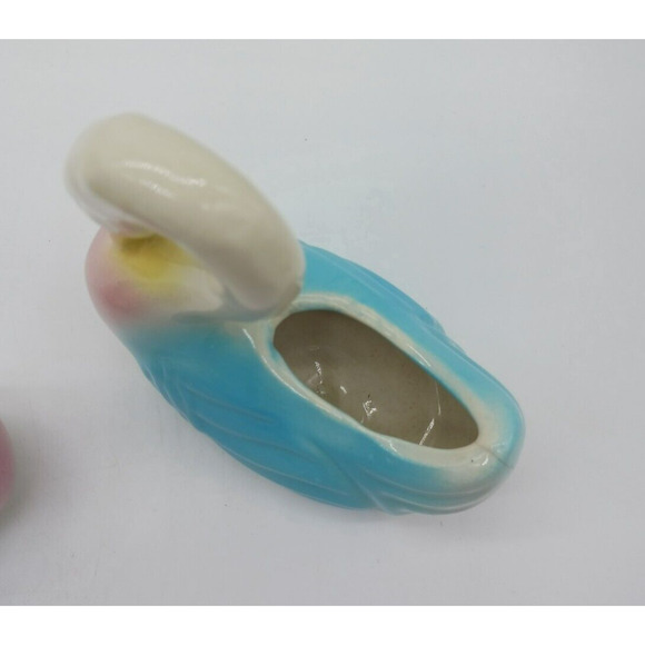 Lovely MCM Pair Set 2 Swan Planters Yellow Blue Pink Ceramic Mid Century Vintage - Picture 12 of 13